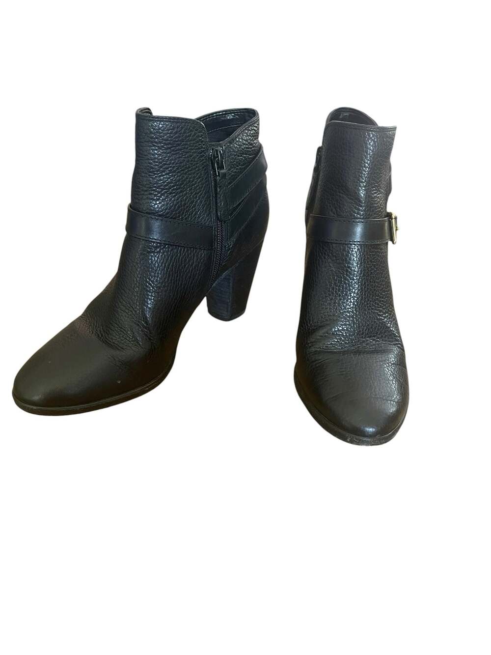 Cole Haan Grand.OS Black Leather Buckle Ankle Booties Block Heel 7.5B - Picture 3 of 12